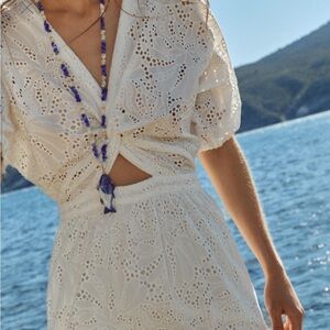 Zara Elegant White Eyelet Dress Medium